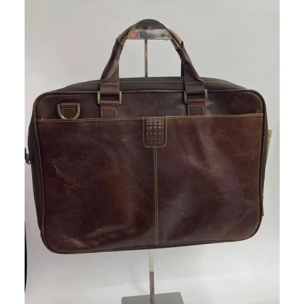BOCONI GENUINE LEATHER BRIEFCASE MESSENGER BAG WITH CROSSBODY STRAP